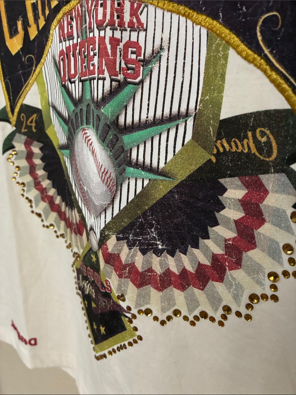Desigual Baseball NY Queens Tee Shirt with Lace Detailing sleeves - Picture 3 of 12